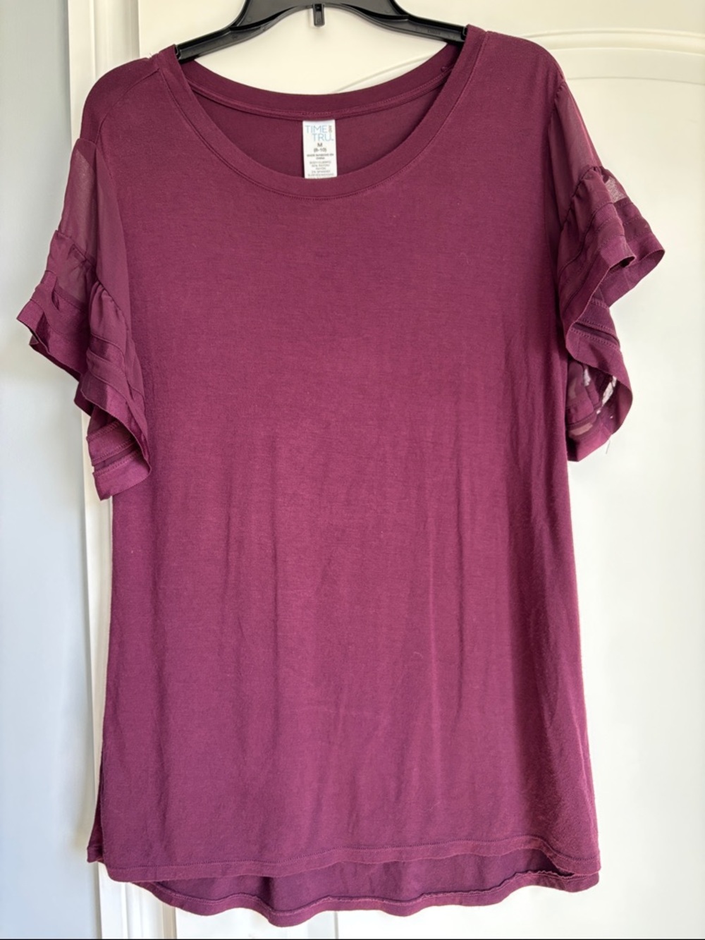 Time and Tru Plum Ruffle Sleeve Tee